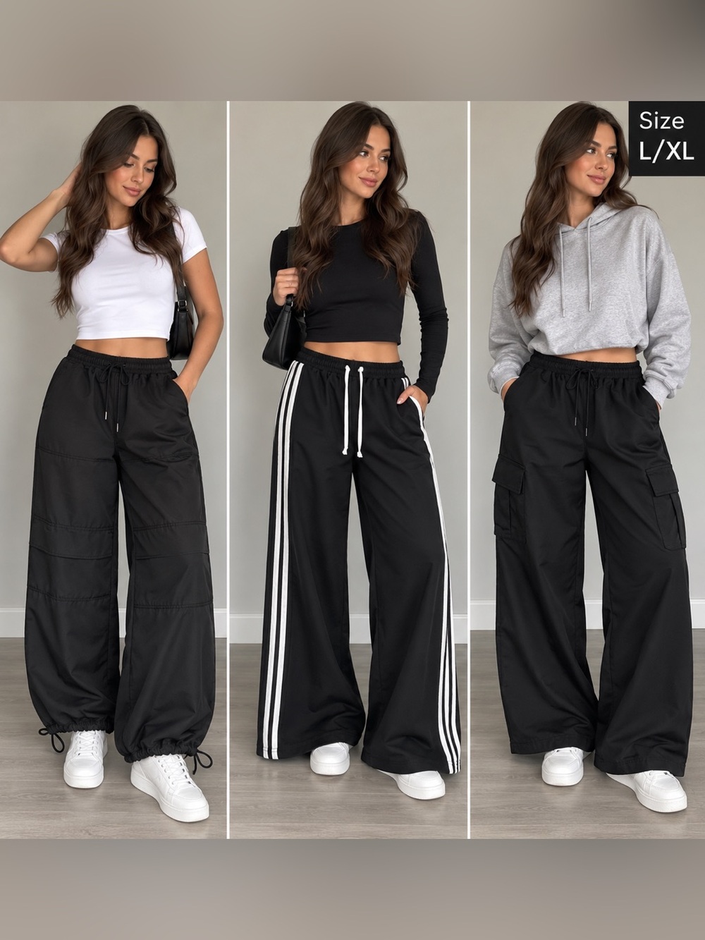 Women's Black Wide-Leg Cargo & Track Pants Sz L/XL like new